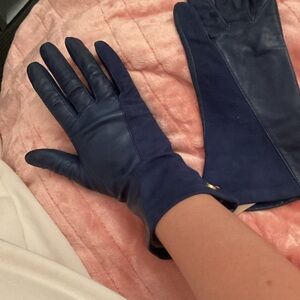 Elegant Blue Leather Gloves suede Anne Klein